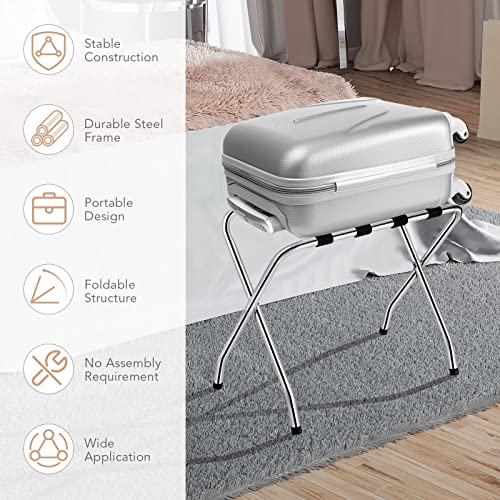 Goflame Folding Luggage Rack, Chrome Metal Suitcase Stand For Guest Room, Bedroom, Hotel, No Assembly Required #TOP2