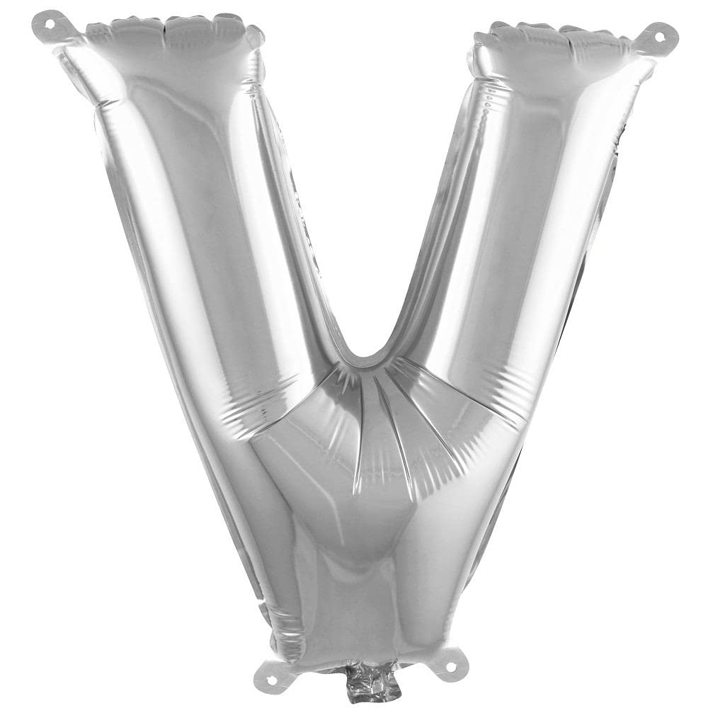 PARTİ VİTRİNİ V Harfi 16 İnç Gümüş Renk Folyo Balon 36 CM (Gümüş)