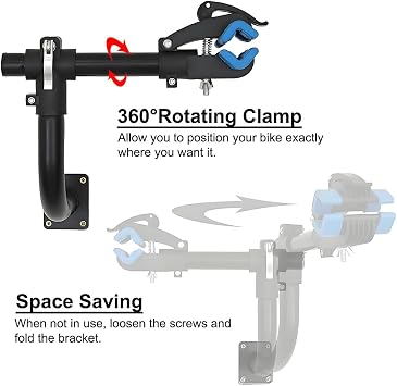 Wall Mounted Bike Repair Stand, Bike Rack for Bike Tools & Maintenance, Bicycle Maintenance Rack for Road Mountain Bikes, 360-Degree Rotatable Clamp Head, Holds Up to 55Ibs/25kg