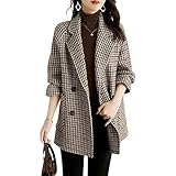 Sinyuyong Abrigo de invierno for mujer con forro polar de lana de pata de gallo, solapa larga, abrigo holgado for clima frío.(B,XXL)