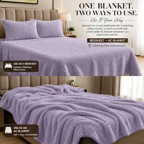 Image of Rangrika.in Blake Collection Ultra Soft Plush Dual Purpose Blanket & Bedsheet | Warm Cozy Bed Blanket with 2 Matching Pillow Covers | All Season Bedding Set
