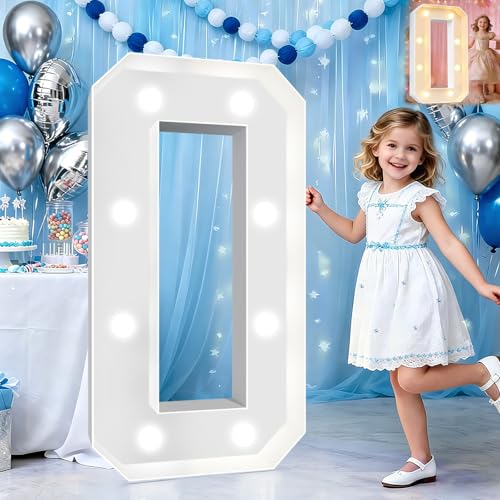 Image of Pooqla 3 FT Light Up Number 0 for 10th 20th 50th Birthday Decorations, Large Marquee Number with Cool White & Warm White LED Lights Birthday Party Decorations for Girl Boy