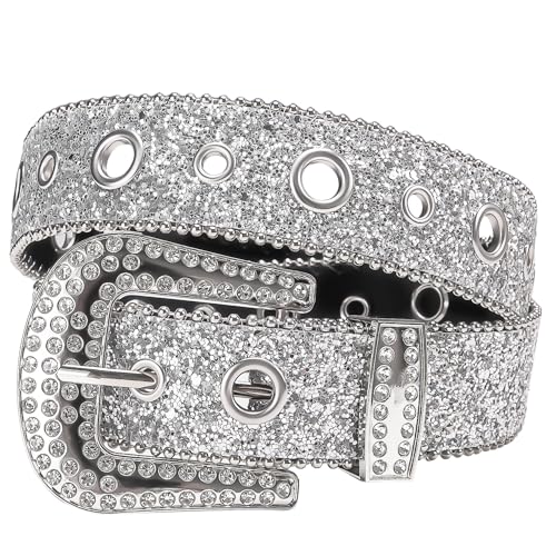 Image of Dubulle Women's Rhinestone Belt Sparkly Crystal Studded Leather Belt with Big Buckle for Fashion Dress Jeans Night Out Party