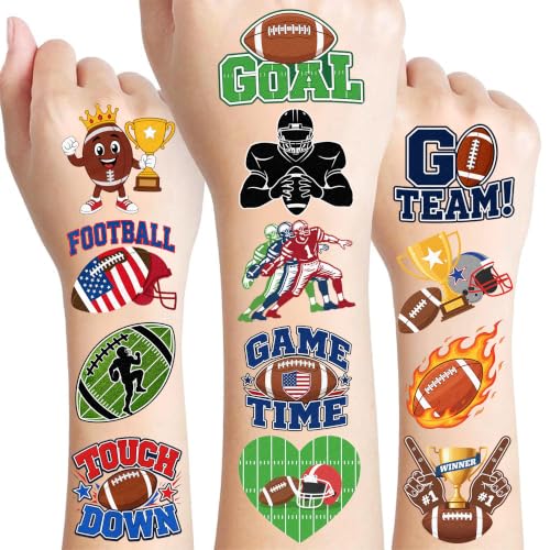 96PCS Football Pre-Cut Temporary Tattoos for Kids - Sport Football Tattoos Stickers Game Day Touchdown Party Favors American Football Birthday Decorations Classroom Prizes & School Events Gifts