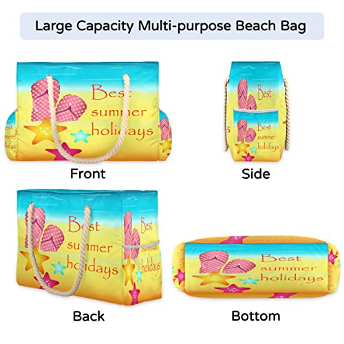 cfpolar Bolsa de praia feminina com estrela do mar de verão, impermeável, alça de praia de alta capa