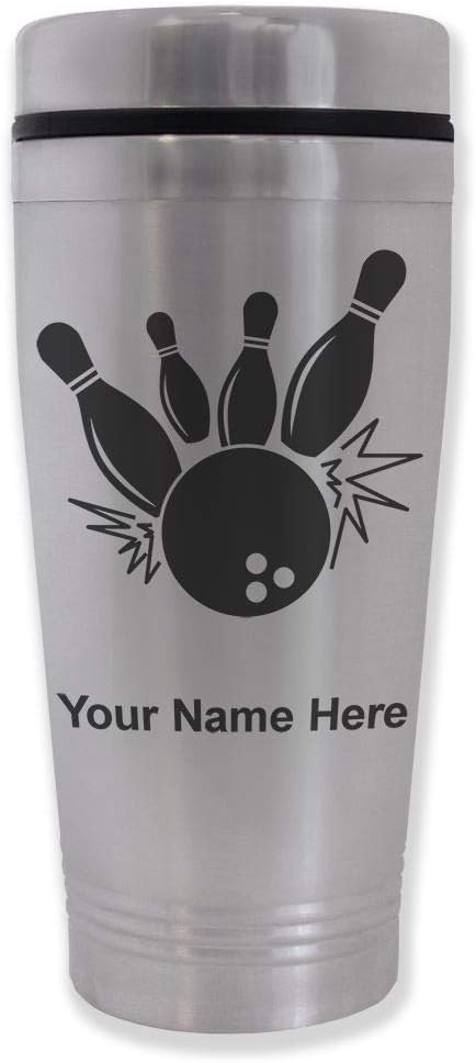 LaserGram 16oz Commuter Mug, Bowling Ball and Pins, Personalized Engraving Included
