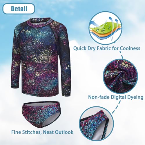 Image of Girls 3 Piece Swimsuits Set Long Sleeve Rash Guard Tankini Bathing Suits for Girls Beach Swimwear Set 3-16 Years