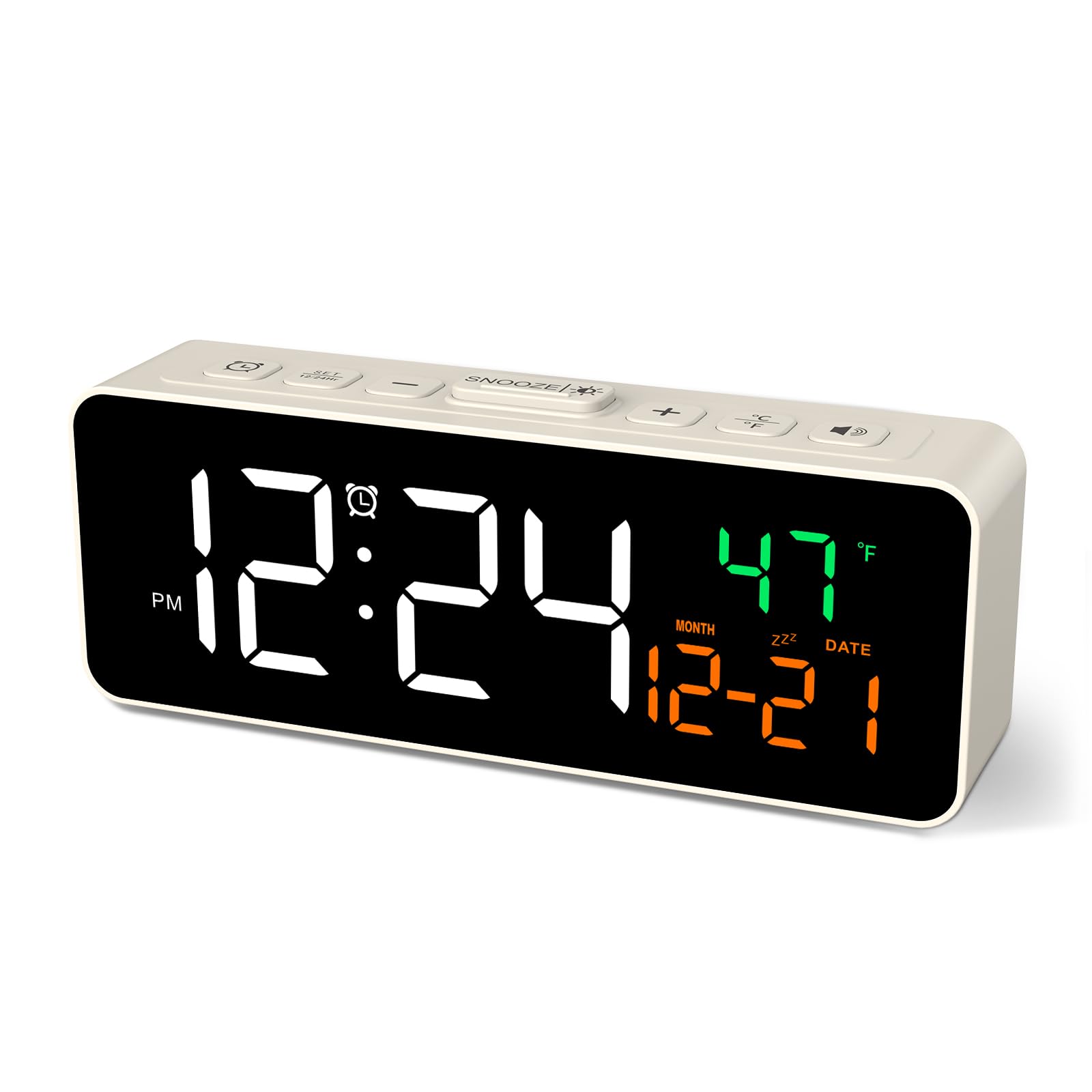 Netzu 3-in-1 Digital Clocks for Living Room, Small & Compact Alarm Clock Ivory