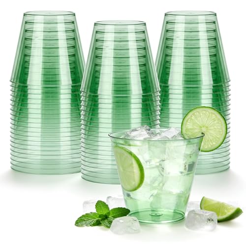 N9R 9 oz Clear Plastic Cups Green 200 Pack Disposable Plastic Cups Tumblers Fancy Cocktail Margaret Cup for Parties Weddings Events and Gatherings