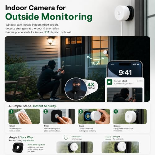 Image of 2K No-Drill Window Security Cameras, 2Packs Magnetic Cameras for Home Security, 5G&2.4G WiFi Indoor Angled Window Cam Stick on Glass, Full Color Night Vision, 24 /7 AI Human Detection for RV, Apartment