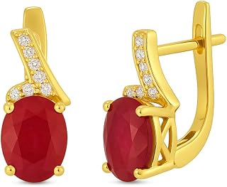 ZISTHI 925 Sterling Silver Natural Ruby & Zircon Jacket Lever Back Earrings | 92.5 Sterling Silver & Oval Brilliant Ruby T... Price In India