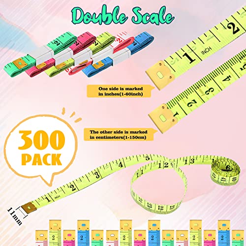 300 Pcs Soft Tape Measure Bulk Double Scale 150 Cm/ 60 Inch Fabric Measuring Tape Body Measurement Tape For Weight Loss Ruler Tape Soft Ruler For Sewing Cloth Craft Supplies, Multi Color Random #TOP1