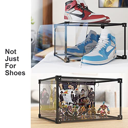 Kokoin Magnetic Side Open Transparent Plastic Storage Shoe Box Clear Shoe Display Case Sneaker Shoe Storage Box Display Box Shoe Container Clear Closet Shelf Shoe Organizer (Black 16Pc) #TOP4