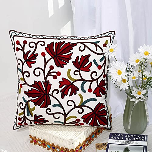 Oneslong Decorative Throw Pillow Covers 18X18 Inch Set Of 2 Embroidery Couch Pillows Cover Floral Design For Livingroom Couch Sofa Bed Patio #TOP2