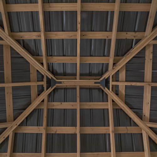 Backyard Discovery Barrington 10' x 10' Cedar Wood Outdoor Gazebo Pavilion with Hardtop Galvanized Steel Hip Roof, Snow Support, Wind Resistance, PowerPort, Shade for Garden, Patio, Deck, Entertaining - Image 6