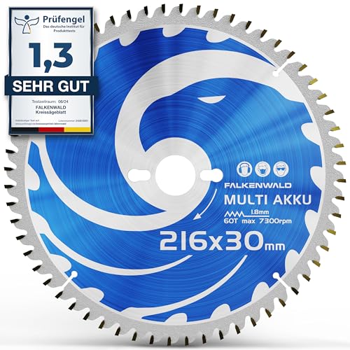 FALKENWALD® - Lama per sega circolare 216 x 30 mm, batteria, lama per sega troncatrice, circolare da banco e a mano, multimateriale, compatibile con sega circolare Bosch GTS 635-216, Bosch PCM 8