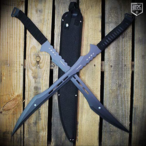Double Secret Agent Blackout Twin Combat Sword Hunting Knife Ultra Sharp Fixed Blade Knife Machete Set 27" 741bk Camping Survival Pocket Knives