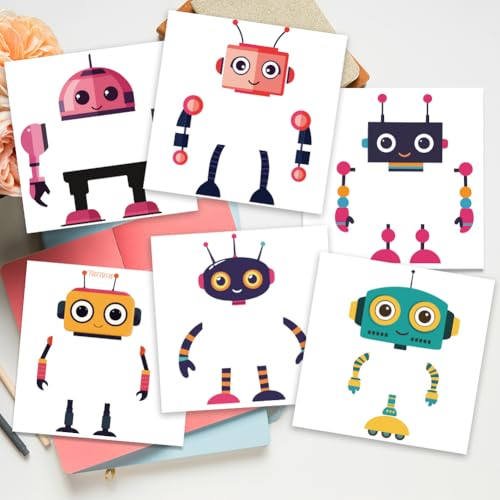 AHANDMAKER 6 Art Lustige Roboter Lichtschalter Aufkleber Bunte Cartoon Roboter Thema Wand Aufkleber Schalter Aufkleber Für Lichtschalter Outlets Ledge Schlafzimmer Klassenzimmer