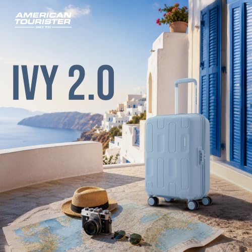 Image of American Tourister Ivy 2.0|Small Size Cabin Trolley Bag (55 cm)|360 8 Wheel Spinner Travel Luggage|Hard Case Polypropylene (PP) Suitcase|Combination Lock|Blue Frog