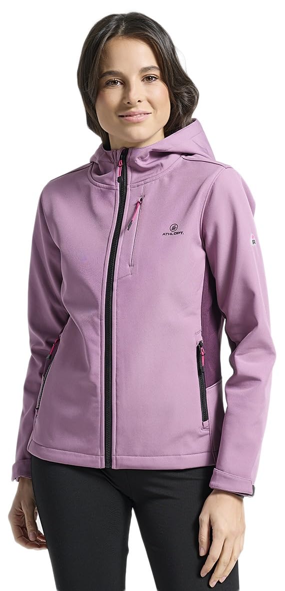 Damen moderne Softshelljacke wasserabweisende und atmungsaktive Funktionsjacke mit Kapuze