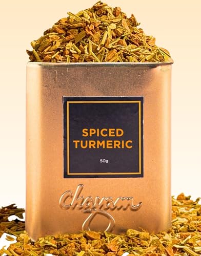 Image of CHAYAM Spiced Turmeric Herbal Infusion | 50g Loose Herbal Tisane with Turmeric, Clove, Ginger, Lemongrass, Black Pepper & Bergamot Flavour | Detox & Immunity Boost | Premium Reusable Tin | 100% Ayurvedic Blend