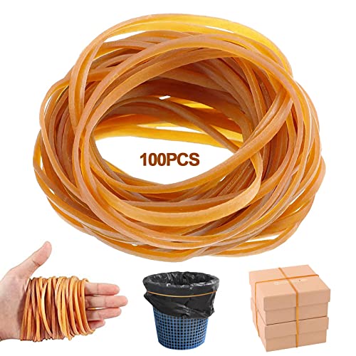 100 Pcs Elastic Bands, Natural Thick Rubber Bands(60 * 3mm) Heavy Duty Thick Strong Elastic Wide Rubber Band Sturdy Stretchable Band for Bank School Office and Handcrafts