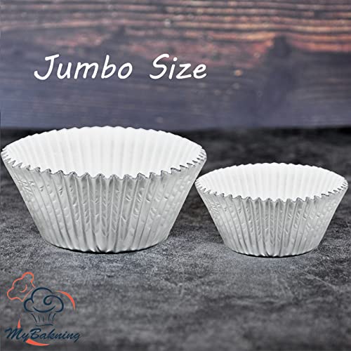 Mybakning Jumbo Size Extra Large Silver Foil Metallic Cupcake Baking Cups 2-3/4"(Bottom) X2"(Deep) Paper Muffin Liners, 120 Pcs Per Case (120, Silver Foil) #TOP2