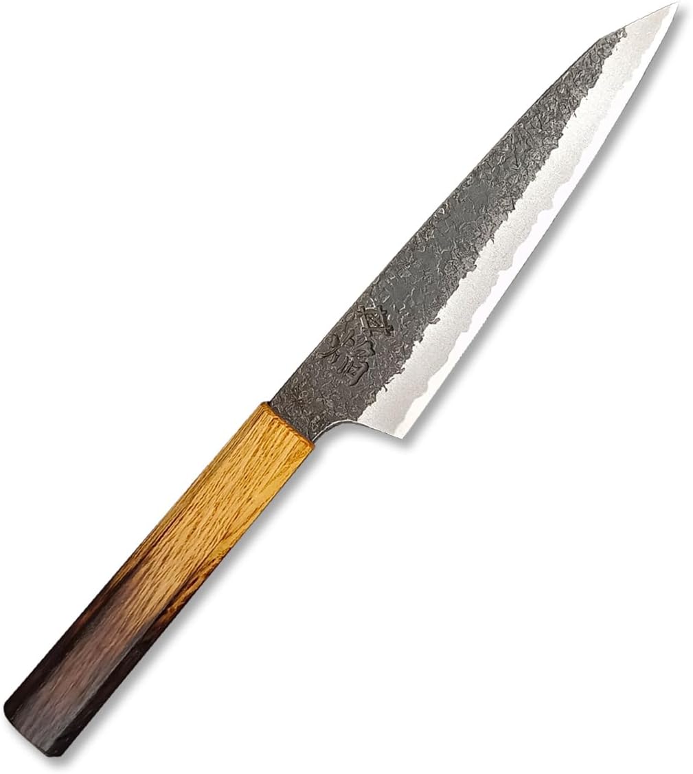 made in japan sakai takayuki Homura Guren Chef's Kengata-Petty Knife(Utility) 150mm Blue Steel #2 by Itsuo Doi Carbon steel *getting rusty Double edged, Black