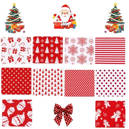FANOST 10 Stück Weihnachtsstoffe zum Nähen (30 x 30 cm) Weihnachtsstoffe Patchwork Weihnachten Stoffe Baumwolle Winter Watercolor