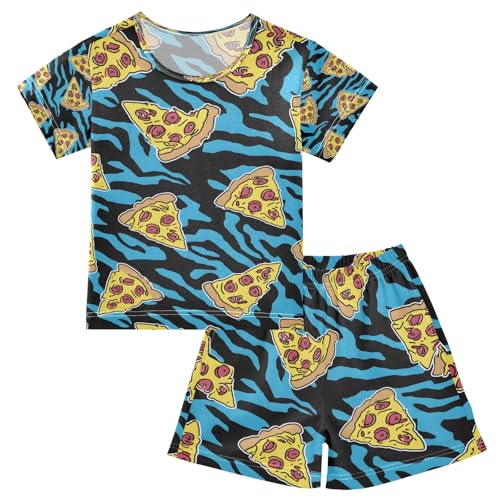 senya Blue Tiger Pizza Summer Pajamas Set Short Cotton Sleepwear 2 Piece
