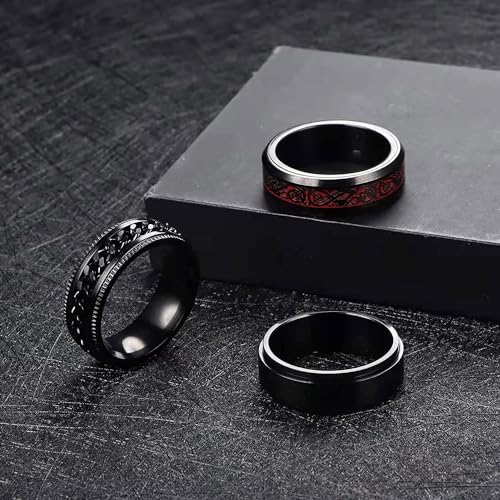 LOCCY 8 Stück Männer Edelstahl Spinner Ringe, Schwarze Spinner Kette Link geformt Band, Edelstahl Spinner Ring Set für Männer Frauen, 8mm breit (70(23.7))