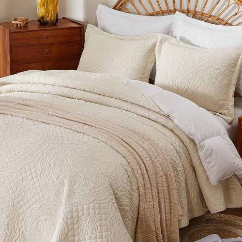 Cmfshape Summer Bedding Queen Quilt Set, Beige Lightweight Bedspread