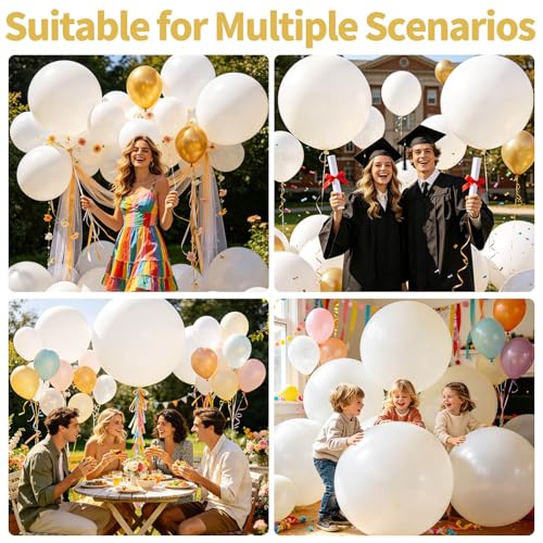 Image of 5Pcs White Big Balloons 36 Inch, Round Large Latex Party Balloons for Birthday Wedding Decorations