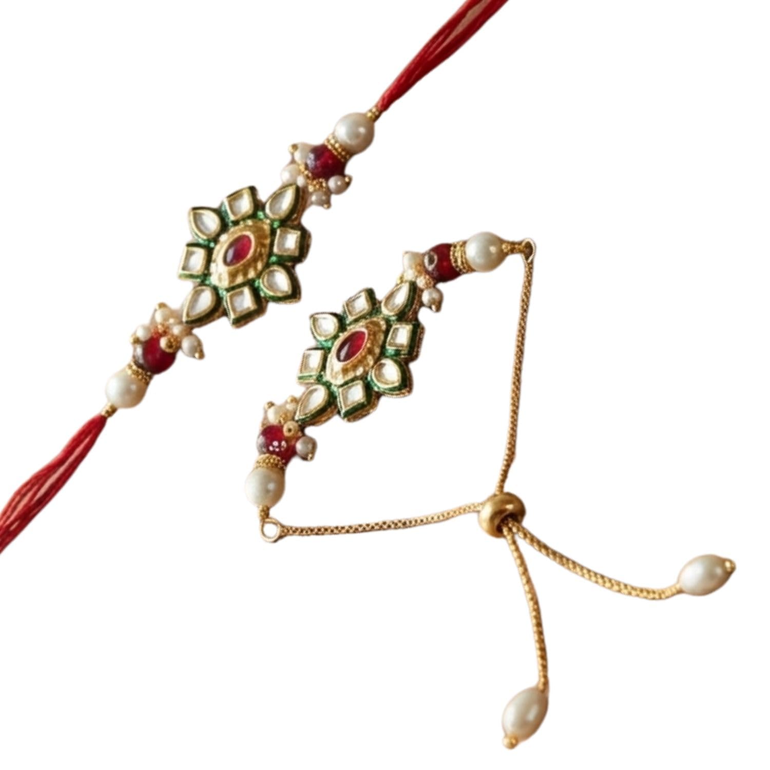 Elegant Pearl and Stone Rakhi with Adjustable Chain Bracelet for Brother-image-27