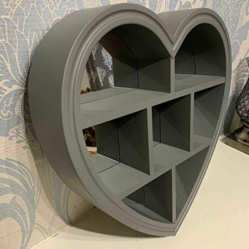 DEENZ GREY HEART MIRROR SHELF 6 SECTIONS DECORATIVE WALL SHELF WALL MIRROR BEST GIFT FOR LOVE ONE'S