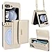 Produktbild KSRIDOTE für Samsung Galaxy Z Flip 5 Hülle, Brieftasche, Kartenhalter mit Riemen, abnehmbare Samsung Z Flip 5 Hülle, magnetische, schlanke Brieftasche für Frauen, Beige