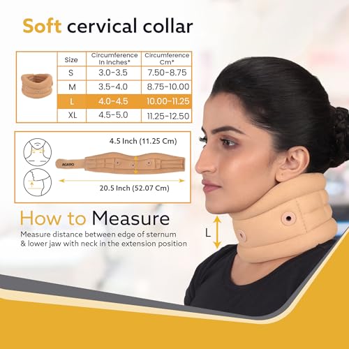 Image of AGARO Cervical Collar Spondylitis Neck Support, Adjustable Neck Brace With Extra Support, Relieves Pain, Stress & Pressure in Spine, Inflatable Neck Stretcher Collar Device, Large, Beige