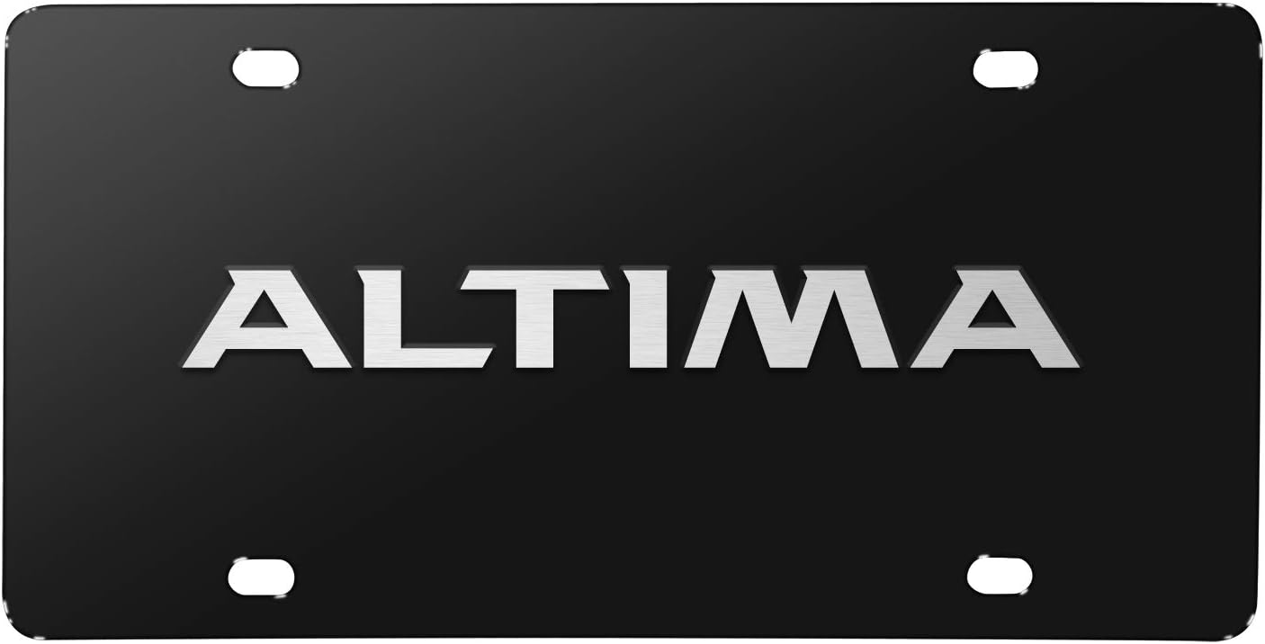 iPick Image for Nissan Altima 3D Brush Metal Look Logo Black Stainless Steel License Plate