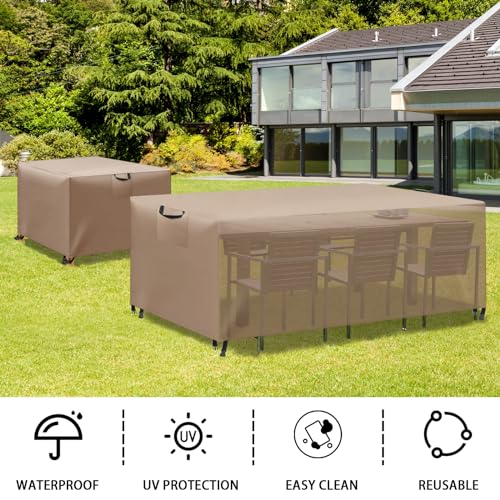 Housse Table Jardin Exterieur 420D Haute Densité Kaki Imperméable de Qualité - 8