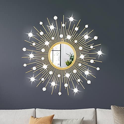 Gold Sunburst Mirror for Wall Decor Metal Sun Wall Mirror Decorat...