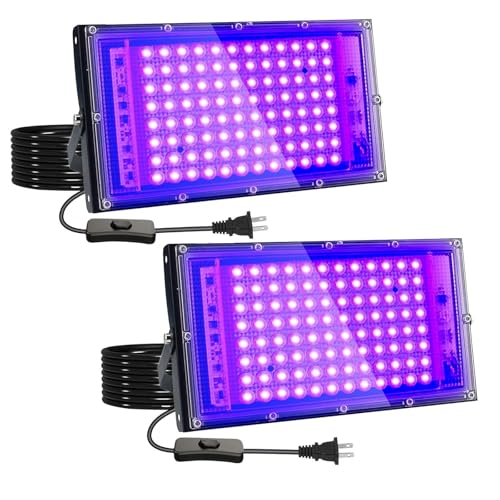 Indmird 2 Pack 100W UV Black Light, IP65 Waterproof, Glow Party Light, Stage Lighting, Halloween, Body Paint, Fluorescent Poster, Neon Glow