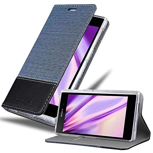 Cadorabo Hülle kompatibel mit Sony Xperia Z1 aus Premium Jeans & Kunst Leder Flip Klappbare Stoßfeste Magnetische [Standfunktion] [Kartenfächern] Cover Hülle für Sony Xperia Z1 Tasche in Blau