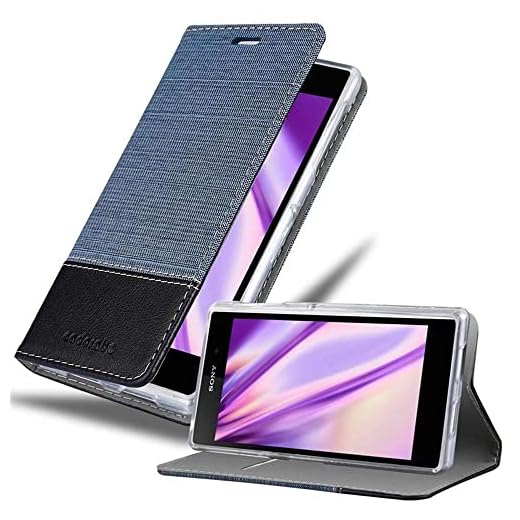 Cadorabo Fodral för Sony Xperia Z1 i mörk blå svart – mobiltelefonfodral med magnetlås, stativfunktion och kortfack – fodralskydd skyddsfodral väska bok vikbart stil