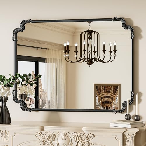 TETOTE Baroque Antique Black Rectangle Scroll Wall Mirror 40 x