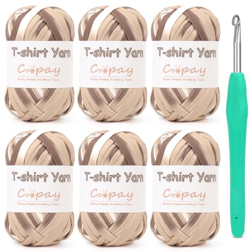 Image of Coopay 6 Pack T-Shirt Yarn for Crocheting, Elastic Fabric Yarn (Coffee)