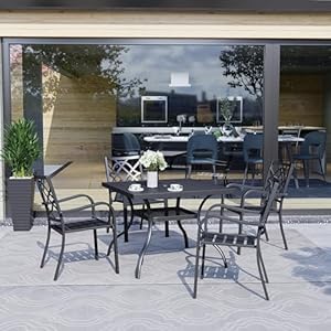 37" x 37" Patio Dining Table Outdoor Square Slated Furniture with Umbrella Hole, Metal Steel Frame(Black) 37 x 37 Patio Dining Table Outdoor Square Slated Furniture with Umbrella Hole Metal Steel FrameBlack