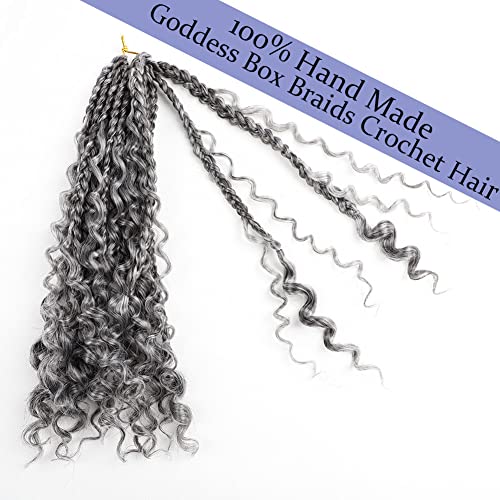 12 Inch Boho Box Braids Crochet Hair Goddess Box Braids Crochet Hair Prelooped Crochet Hair With Curly Ends Crochet Braiding Hair For Black Women (12 Inch, 7Packs, 1B/Gray) #TOP5