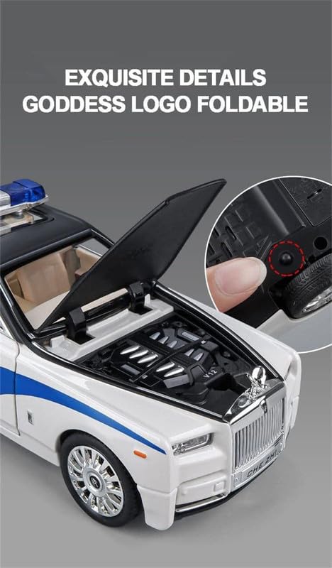Image of Play Boy 1:24 Rolls Royce Phantom Police Model Diecast Metal Alloy Pullback Toy Vehicle with Openable Doors Light and Music Car for Kids (Multicolor)