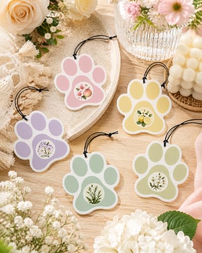 Image of 10PCS Paw Print Car Air Fresheners - Cute Paw Shaped Scented Hanging Cards with Floral & Fresh Fragrances, Cute Car Mirror Accessories, Pet Lover Gifts for Women and Dog Owners