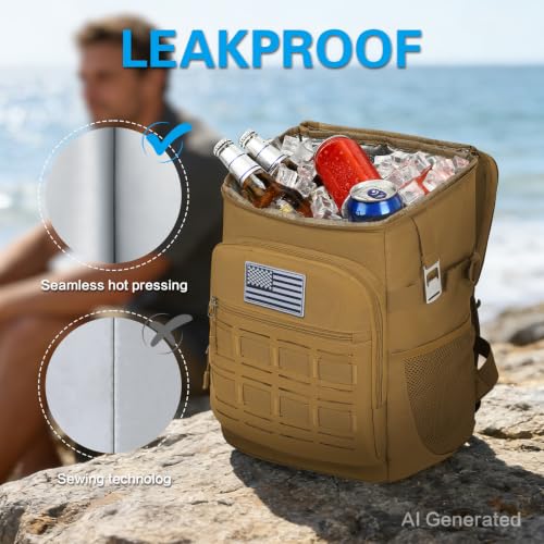 Image of Tactical Cooler Backpack for Men, Double Deck Insulated Cooler Bag 40 Cans, Soft Lunch Backpack with 16H Ice Retention Waterproof Leakproof Picnic Backpack for Work Beach Camping BBQ Hiking